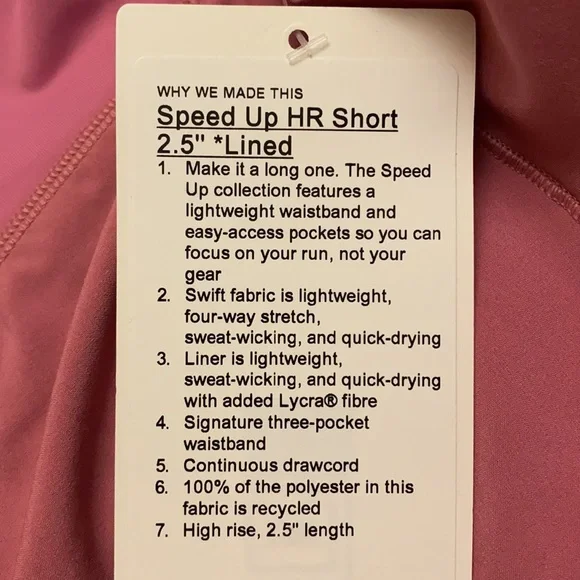 ❤️ Lululemon Speed Up High-Rise Lined Short 2.5" Pink Blossom Size 6 NWT - Picture 6 of 11